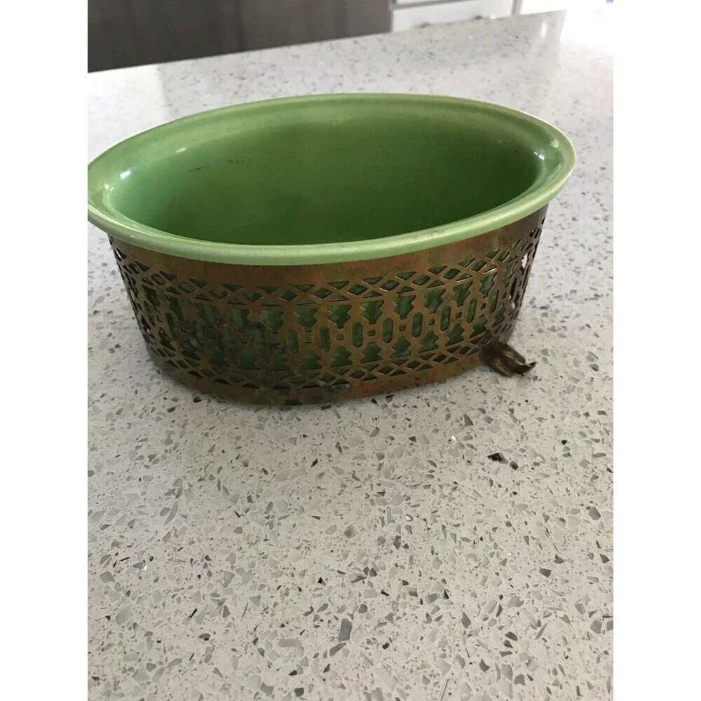 Antique Wilhite Of Calif 5205 Oval Dish With Metal Stand